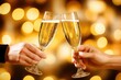 © Ben Trobat - Two hands toasting with champagne glasses in a festive atmosphere