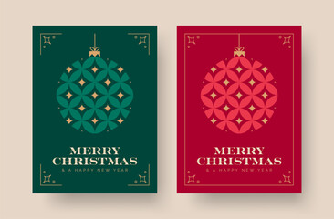 Wall Mural - christmas card design template with decorative bauble decoration. elegant christmas greeting card co