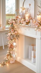 Sticker - A beautifully decorated fireplace with garlands and candles enhances the warmth of a sophisticated winter setting