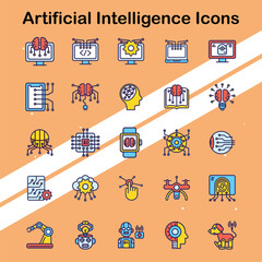 Wall Mural - set of artificial intelligence icons depicting various ai technologies and concepts ideal for tech a