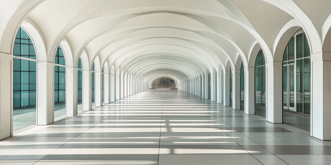 Aufkleber - Modern empty corridor with arches and sunlight passing through windows