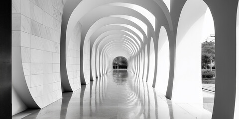 Leinwandbilder - Modern architecture perspective with arches creating tunnel effect in monochrome