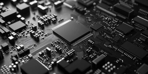 Poster - Black circuit board with a cpu is processing data
