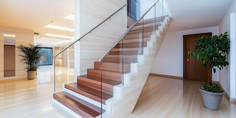 Aufkleber - Modern open space home interior design showing staircase