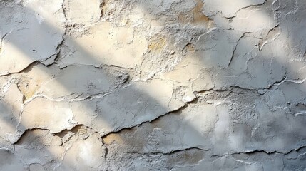 Fototapete - A textured wall shows visible cracks and shadows created by midday sunlight, highlighting the surface's unique imperfections and detail.