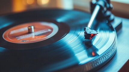 Turntable wooden casing polished surface retro vinyl record player isolated background. AI generated