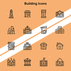 Wall Mural - collection of building icons representing various architectural styles and constructions ideal for r