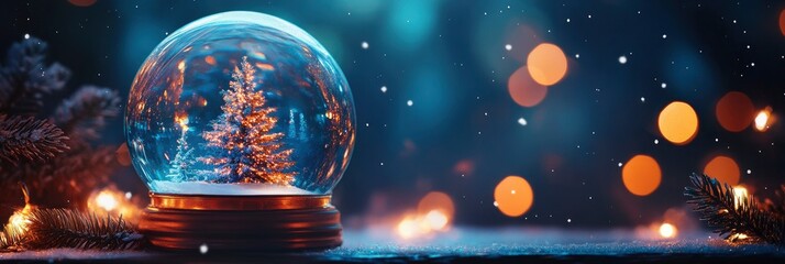 Snowglobe In Eve Night - Wish Concept - Abstract Defocused Background, copy space , ai