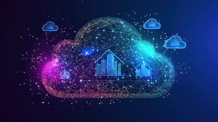 Poster - Abstract Cloud Network with Connected Data Visualization