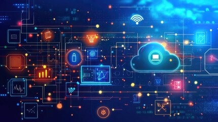 Poster - Abstract Digital Network with Cloud Computing Icon