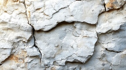 Aufkleber - A close-up view of a cracked limestone wall reveals its unique textures and colors. Natural light highlights the irregular surface and geological features present on the stone.