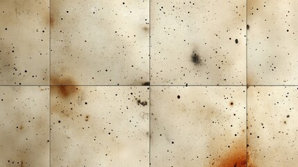 Fototapete - The surface displays an intricate arrangement of varying spots and stains in warm tones, reflecting light in an indoor setting, suggesting wear and age.
