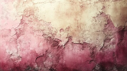 Fototapete - A weathered wall displays a unique texture with peeling pink paint, showcasing a gradient from light to dark hues, evoking a sense of age and character.