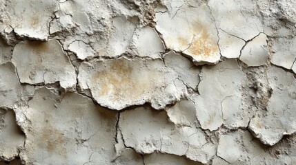 Leinwandbilder - The surface shows a pattern of cracked plaster, revealing deterioration over time. The light creates shadows, emphasizing the uneven texture and aged appearance of the wall.