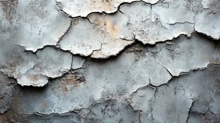 Fototapete - A textured wall displays deep cracks and peeling layers of concrete, illustrating the passage of time through its weathered appearance in an urban setting.