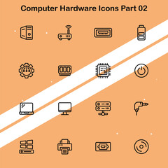 Wall Mural - collection of computer hardware icons showcasing technical components suitable for technology and it