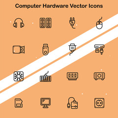Wall Mural - collection of computer hardware vector icons showcasing technological devices and parts perfect for 