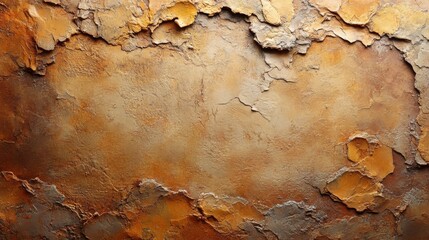 Aufkleber - A textured wall displays peeling layers of paint in earthy tones, creating a rustic aesthetic. The soft light highlights the imperfections and depth of the surface.