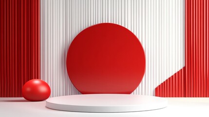 Wall Mural - 3d empty red and white background with white display