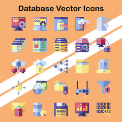 Wall Mural - collection of database icons illustrating data storage and management suitable for technology and it
