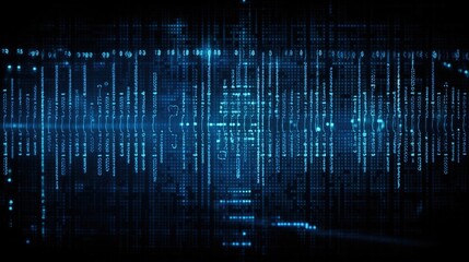 Screen blue tone digital binary code matrix background - 3D rendering