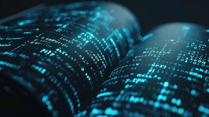 Open book education with abstract binary software programming code background