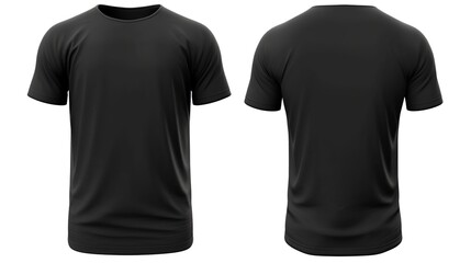 Wall Mural - Set of black tee t-shirt isolated on white background. Front and back view. 3d rendering