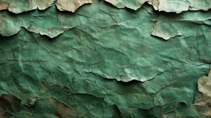 Leinwandbilder - The background features a rich, textured design of layered green paper, with visible tears and creases that create depth and interest. Natural light enhances the earthy tones.