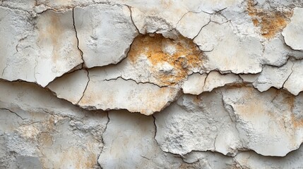 Leinwandbilder - The surface showcases significant wear, featuring deep cracks and peeling layers of plaster revealing a textured, weathered appearance.