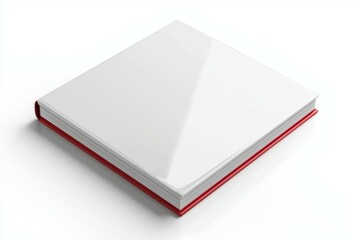 Blank hardcover book with a glossy finish resting on a white background, ideal for creative projects or journaling