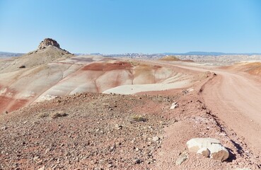 The otherworldly Bentonite Hills in Cathedral Valley in Capitol Reef National Park, Utah