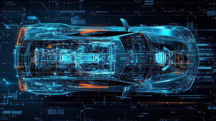 Wall Mural - a futuristic car with an overhead view of the interior, showcasing various electronic components and