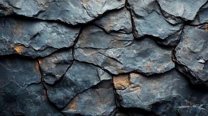 Aufkleber - The rugged surface of dark rocks reveals intricate patterns and textures formed by time, offering a stunning view of nature's artistry during daylight.
