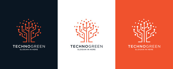 Abstract Tree tech vector logo design template. Innovative digital technology concept business icon.