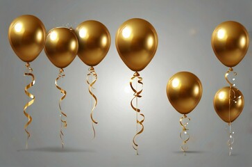 golden party balloons with ribbon