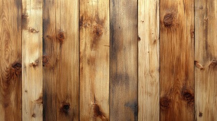 Fototapete - Rustic wooden planks are arranged side by side, highlighting their unique knots and grains, featuring a palette of warm brown tones that suggest a natural, inviting atmosphere.