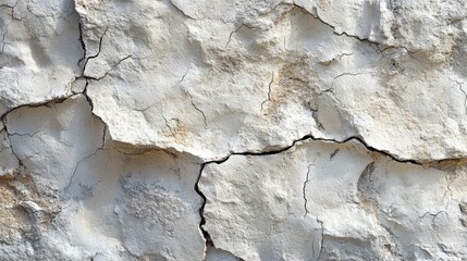 Leinwandbilder - This structure features a weathered white plaster wall with distinct cracks, showcasing its age and exposure to the elements in a bright daylight setting.