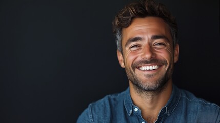 Wall Mural - Portrait of a happy handsome man in a shirt with laughing