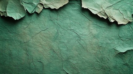Poster - The artwork features textured green paper with uneven, torn edges, displaying layers that create a rich visual effect. The natural lighting enhances its vibrant tones.