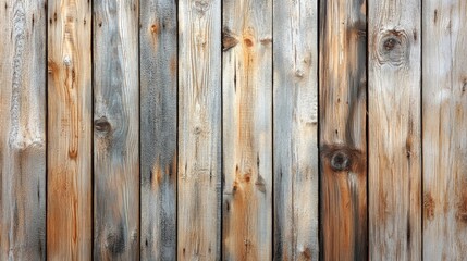 Fototapete - Vertical wooden fence panels display a mix of natural grain and weathered tones, showcasing a rustic charm that complements outdoor spaces effectively.