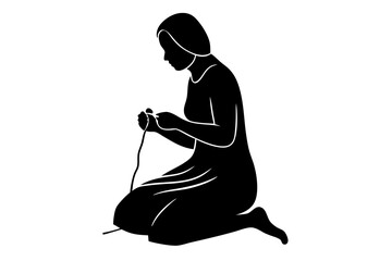 Person crocheting silhouette | isolated vector silhouette illustration on white background