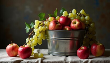  Fresh harvest delight  Apples and grapes in a bucket