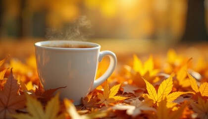 Poster -  Cozy autumn moment with a warm cup of coffee