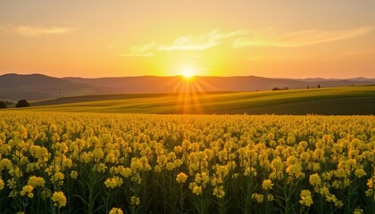 Sticker -  Sunset over a vibrant field of flowers