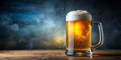 Cold refreshing beer in a frosty mug with foam on top, alcohol, drink, brew, beverage, pub, bar, glass, cold, refreshing, foam