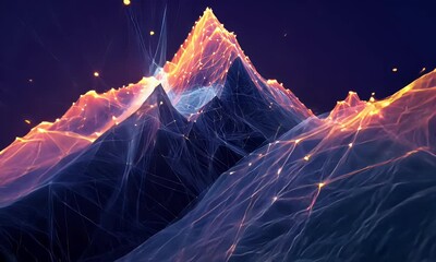 Wall Mural - a dark mountain range made of glowing data points and lines, representing the vastness of big tech's