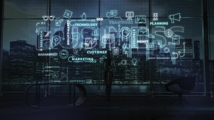 Wall Mural - artificial intelligence organizes business processes in contemporary workspace