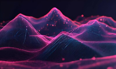 Wall Mural - a dark mountain range made of glowing data points and lines, representing the vastness of big tech's