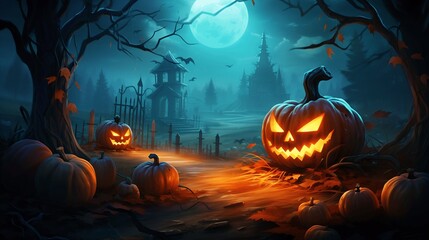 Spooky Halloween Night with Jack-o'-lanterns