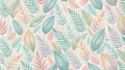 Wall Mural - A delicate tapestry of pastel foliage, a symphony of soft greens, pinks, and browns, evokes a serene and calming atmosphere.